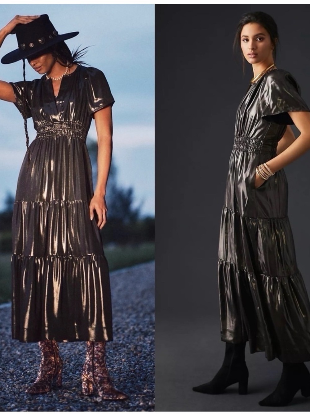 Anthropologie Somerset Black Shimmery Tiered Maxi Dress XL